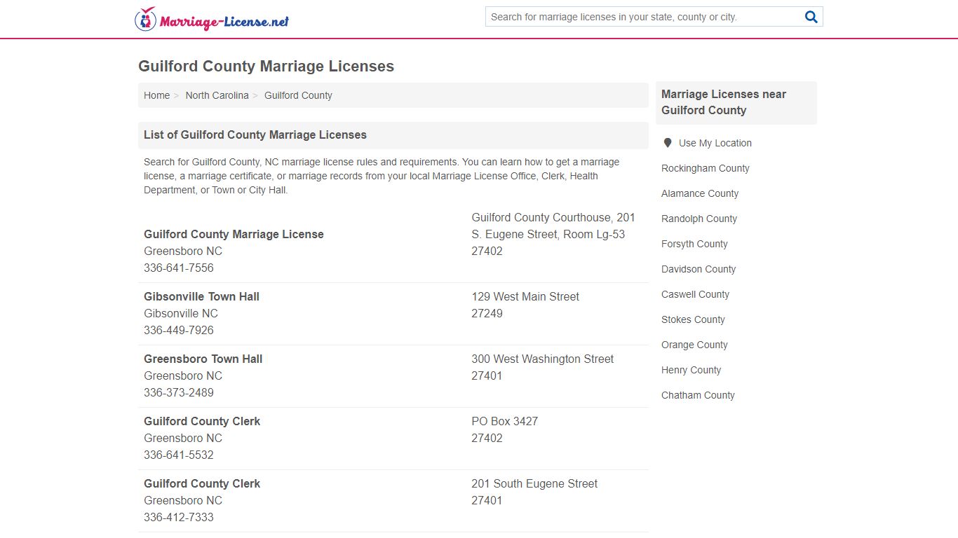 Guilford County Marriage Licenses