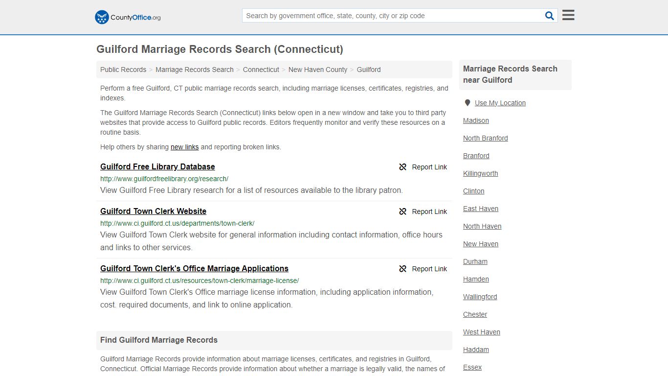 Guilford Marriage Records Search (Connecticut) - County Office