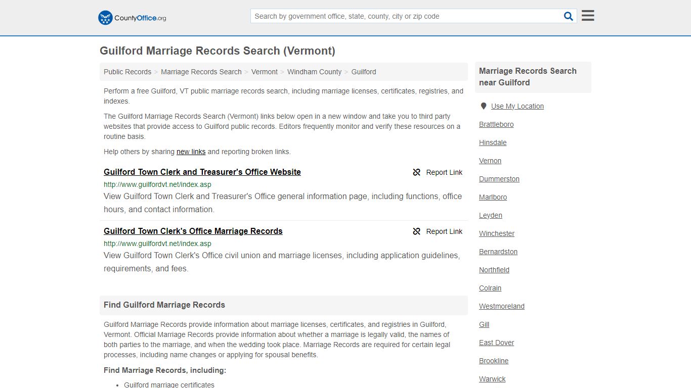 Guilford Marriage Records Search (Vermont) - County Office